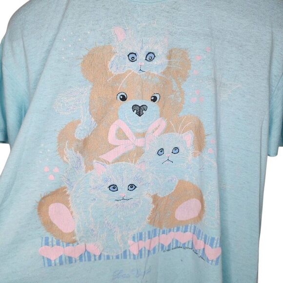 Vintage 80s Cat Bear Las Vegas Tourist Tshirt Womens Size XL Blue - Picture 3 of 7